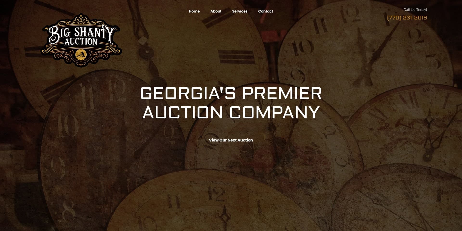 Screenshot of the Big Shanty Auction website, a Georgia furniture auction company