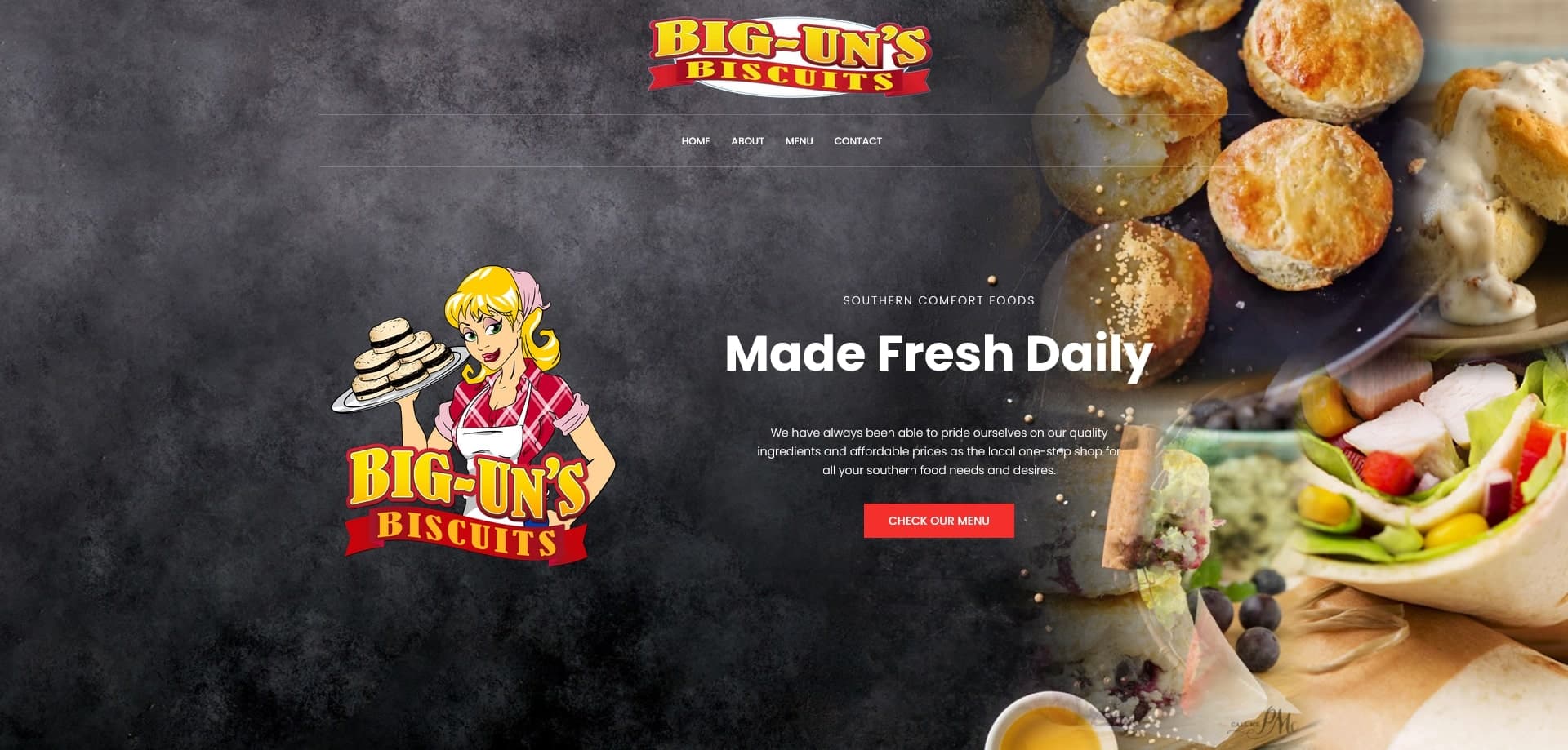 Screenshot of the Big-Un's Biscuits website, a Southern biscuit restaurant