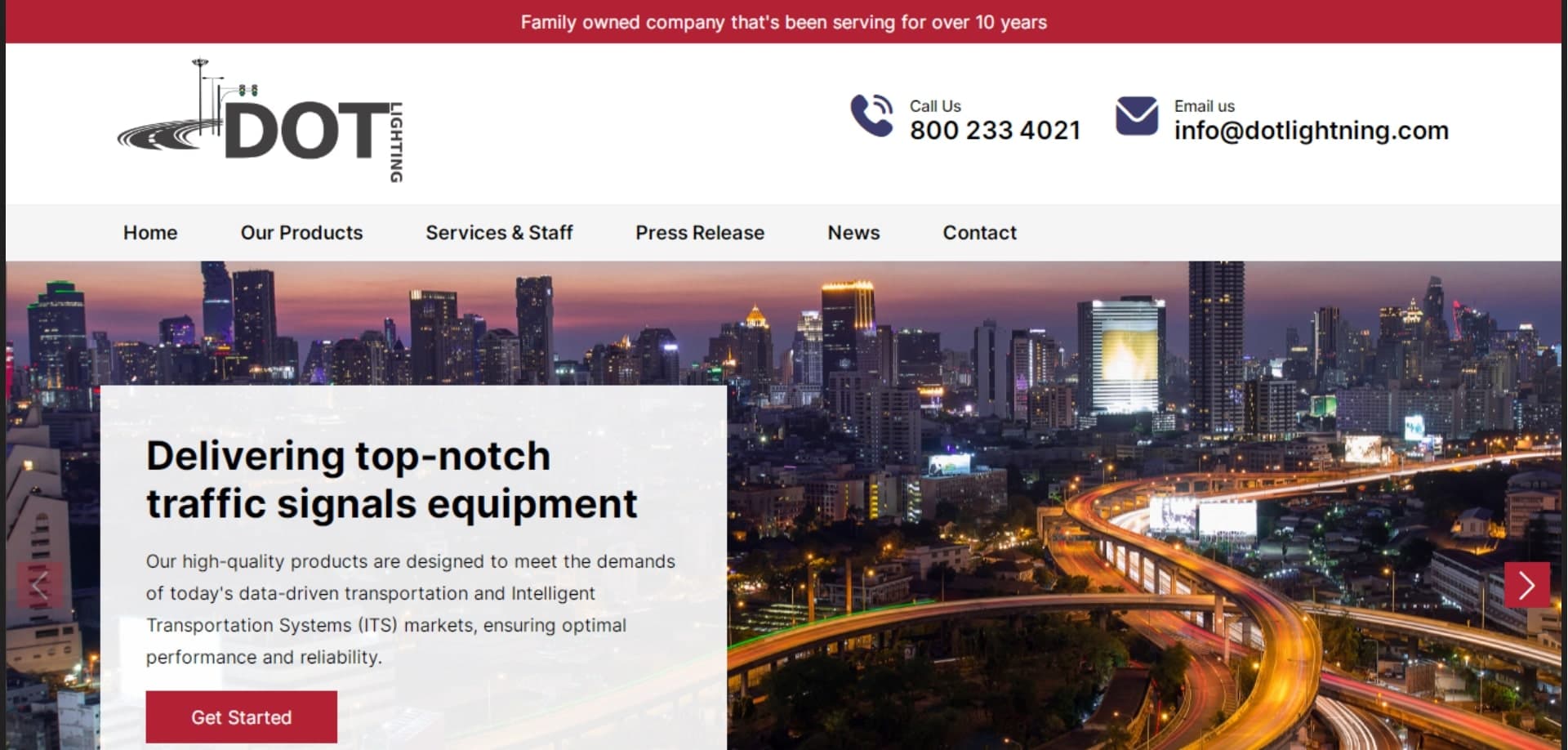 Screenshot of the DOT Lighting GA website, a DOT infrastructure lighting supplier